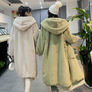 Getadme-Casual Hoodies Furry Thick Warm Long Faux Rabbit Fur Jacket Faux Fur Coat Women Loose Winter Coat Women